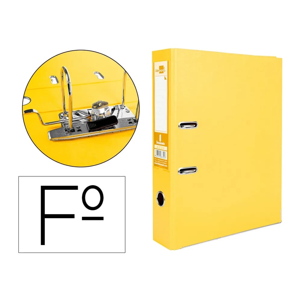 Liderpapel Archivador de palanca liderpapel folio documenta forrado pvc con rado lomo 75mm amarillo compresor metalico
