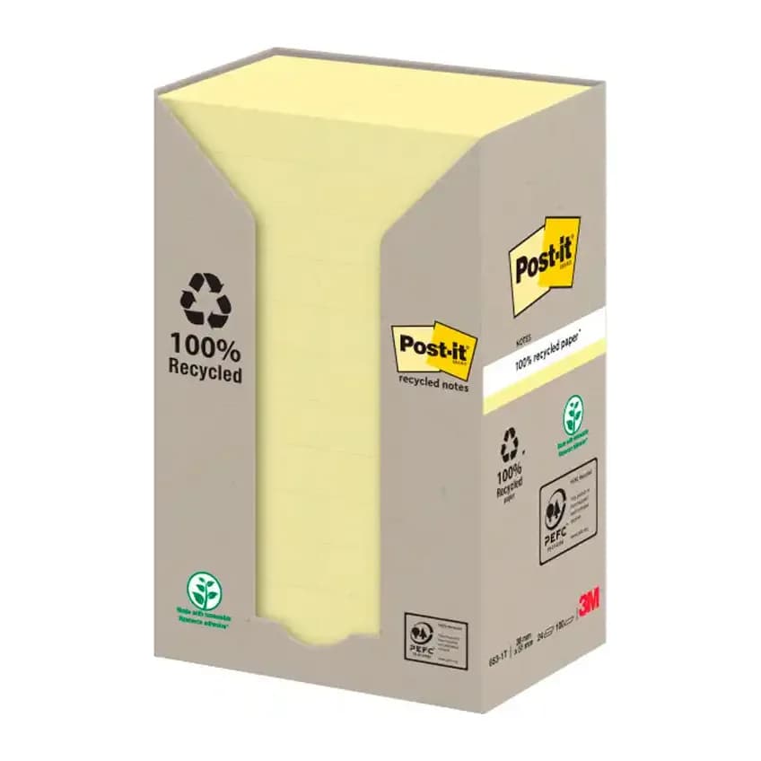 Post-it Bloc de notas adhesivas quita y pon reciclada en torre post-it 38 x 51 mm 24 blocs 653 reciclado