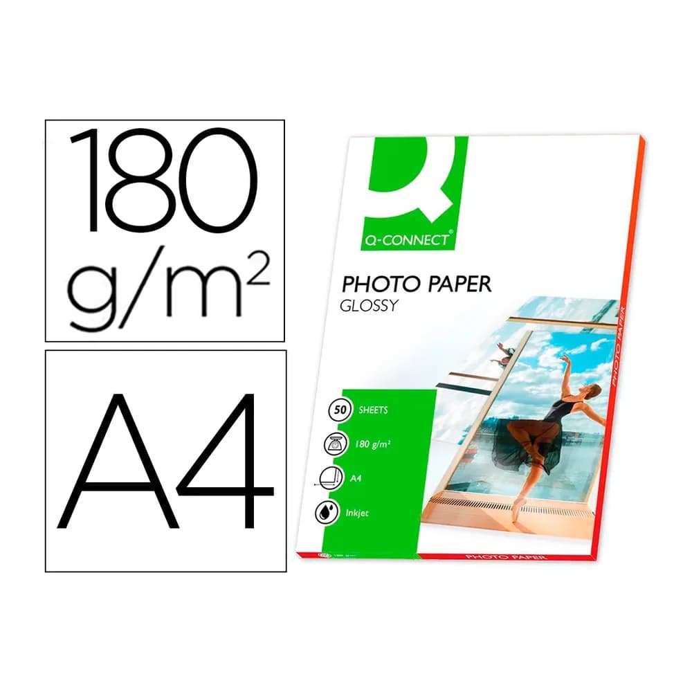 Q-connect Papel q-connect foto glossy din a4 alta calidad digital photo para ink-jet bolsa de 50 hojas de 180 gr