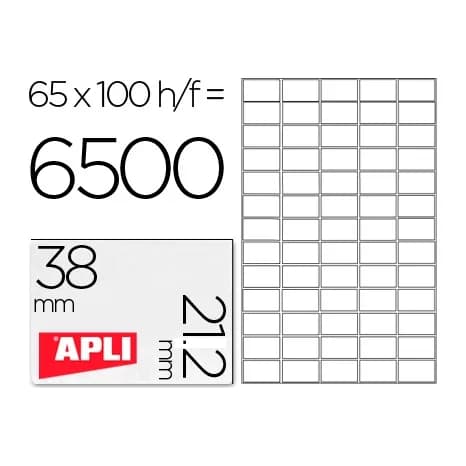 Apli Etiqueta adhesiva apli 1283 tamaño 38x21.2mm para fotocopiadora laser ink-jet caja con 100 hojas din a4