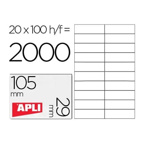 Apli Etiqueta adhesiva apli 1299 tamaño 105x29 mm para fotocopiadora laser ink-jet caja con 100 hojas din a4