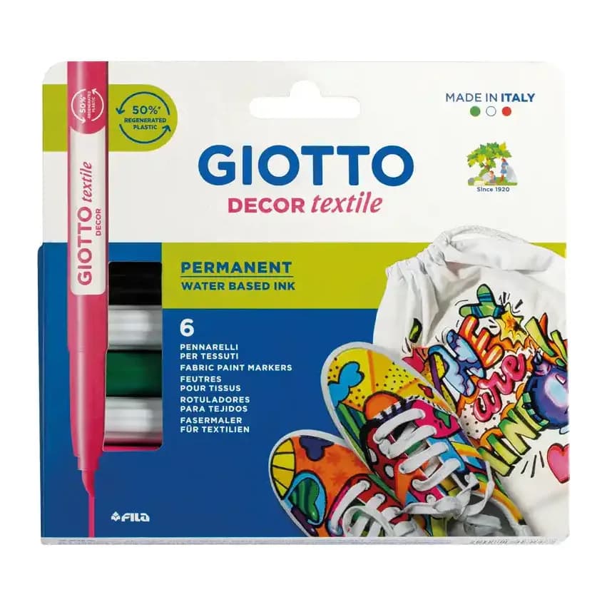 Giotto Rotulador giotto decor textile para camisetas caja de 6 unidades colores surtidos