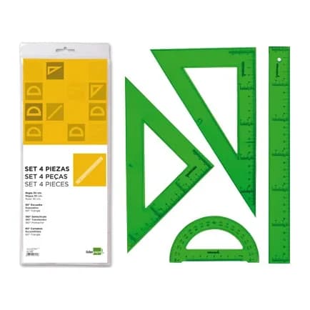 Liderpapel Juego escuadra cartabon regla 30 cm y semicirculo en petaca liderpapel verde