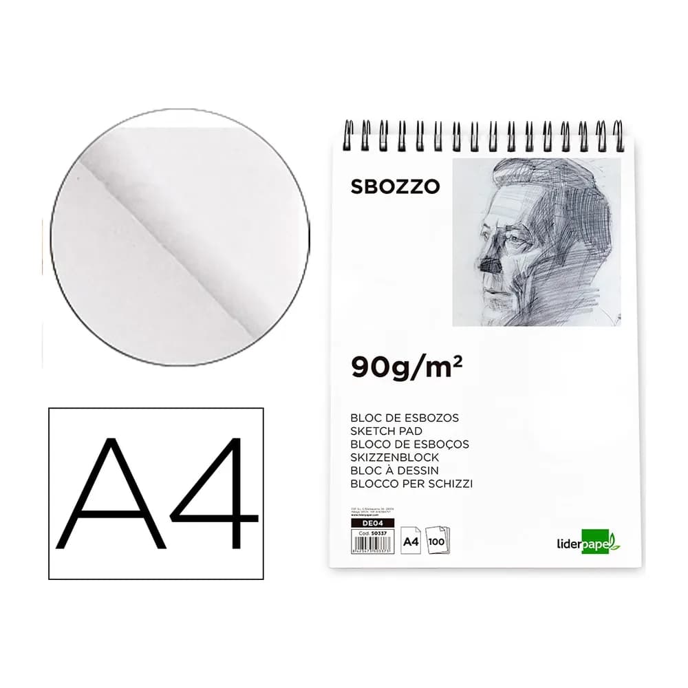 Liderpapel Bloc dibujo liderpapel esbozos espiral din a4 210x297mm 100 hojas 90gr/m2 sin recuadro
