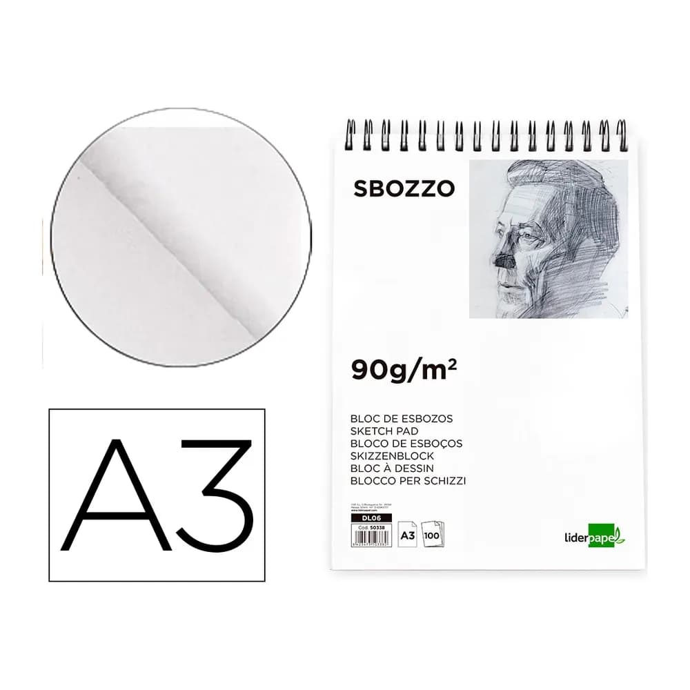 Liderpapel Bloc dibujo liderpapel esbozos espiral a3 297x420mm 100 hojas 90gr/m2 sin recuadro
