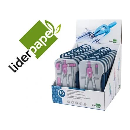 Liderpapel Compas liderpapel con adapatador alargadera y mango extra soft expositor de 16 estuches 2 modelos