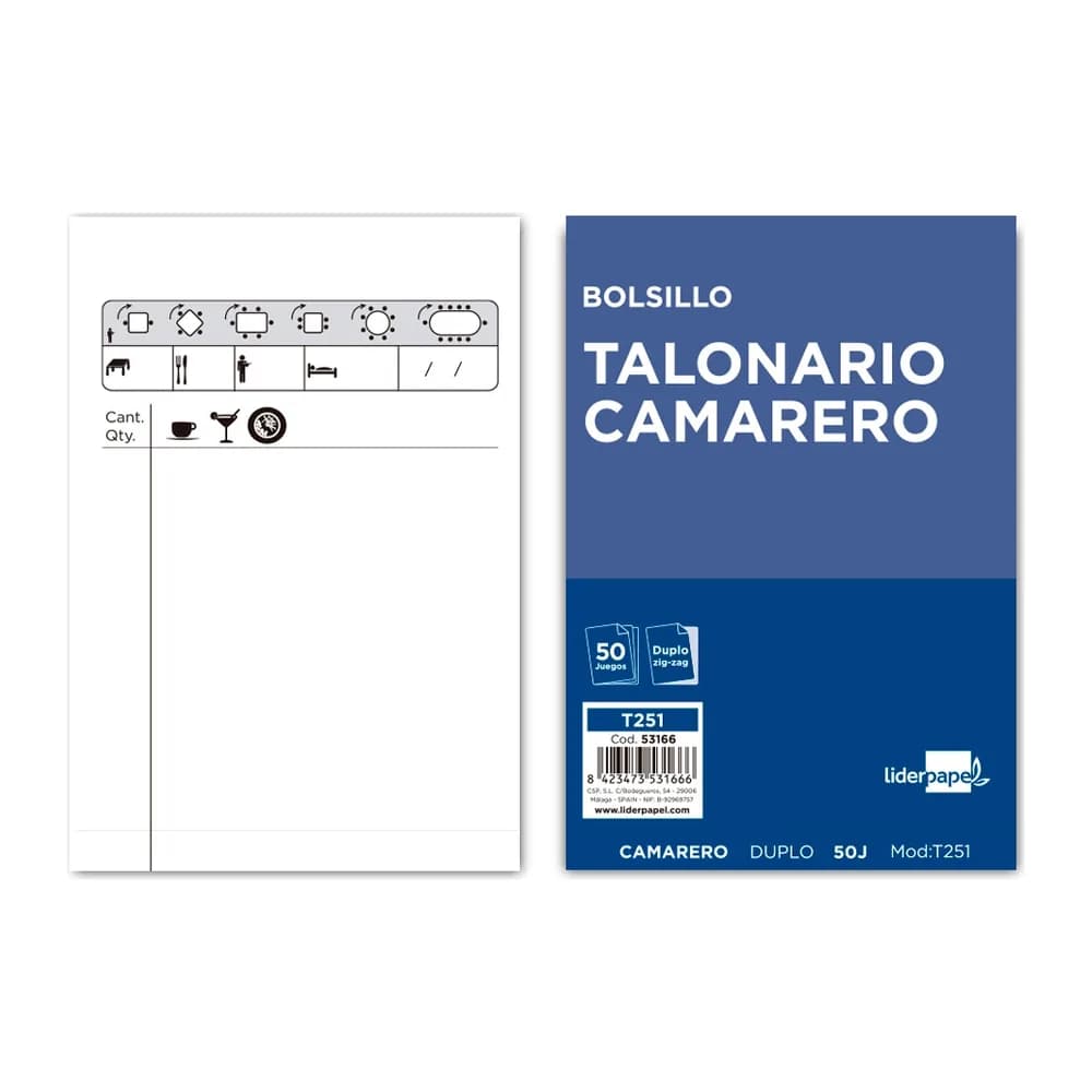 Liderpapel Talonario liderpapel camarero bolsillo original y copia t251 zig zag