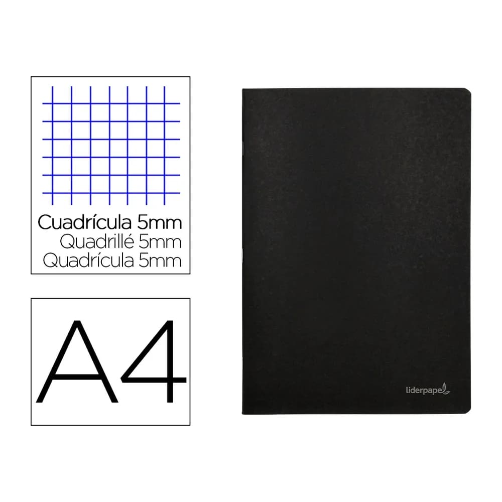 Liderpapel Libreta liderpapel tapa negra a4 80 hojas 60gr cuadro 5mm con doble margen