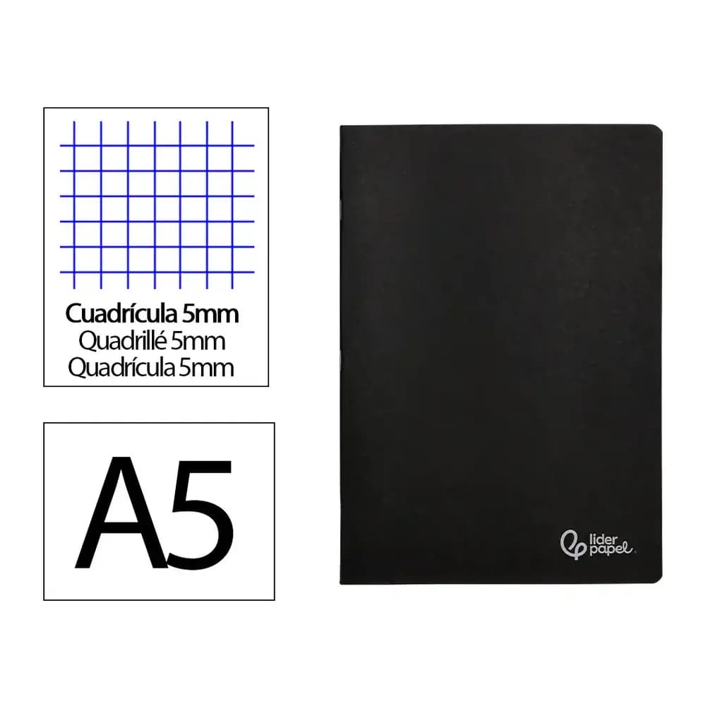 Liderpapel Libreta liderpapel tapa negra a5 80 hojas 60gr cuadro 5mm con doble margen