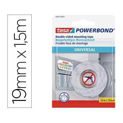 Tesa Cinta adhesiva tesa doble cara powerbond universal uso interior 1,5 m x 19 mm