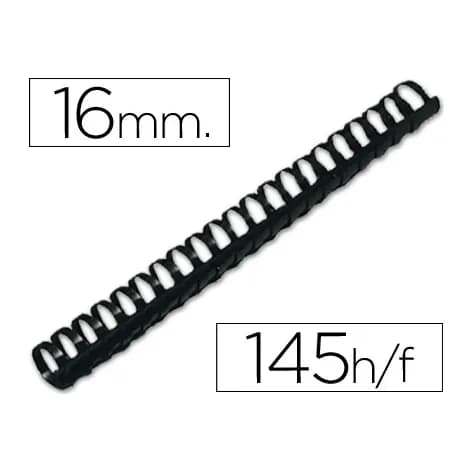 Q-connect Canutillo q-connect redondo 16 mm plastico negro capacidad 145 hojas caja de 50 unidades