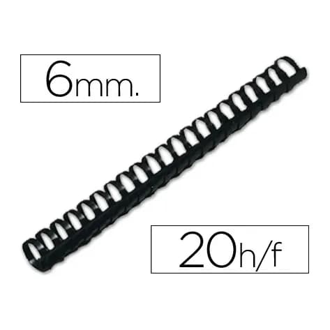 Q-connect Canutillo q-connect redondo 6 mm plastico negro capacidad 20 hojas caja de 100 unidades