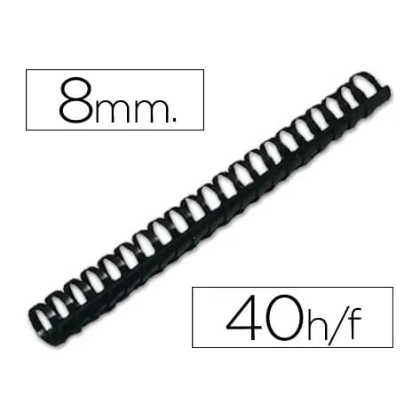 Q-connect Canutillo q-connect redondo 8 mm plastico negro capacidad 40 hojas caja de 100 unidades