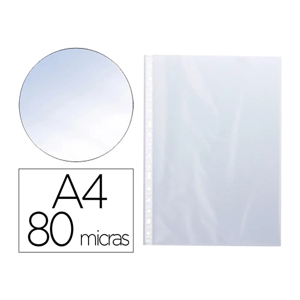 Q-connect Funda multitaladro q-connect din a4 80 mc cristal caja de 100 unidades