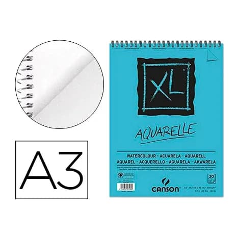 Canson Bloc dibujo acuarela canson xl aquarelle grano fino din a3 microperforado espiral 29,7x42 cm 30 hojas 300 gr/m2