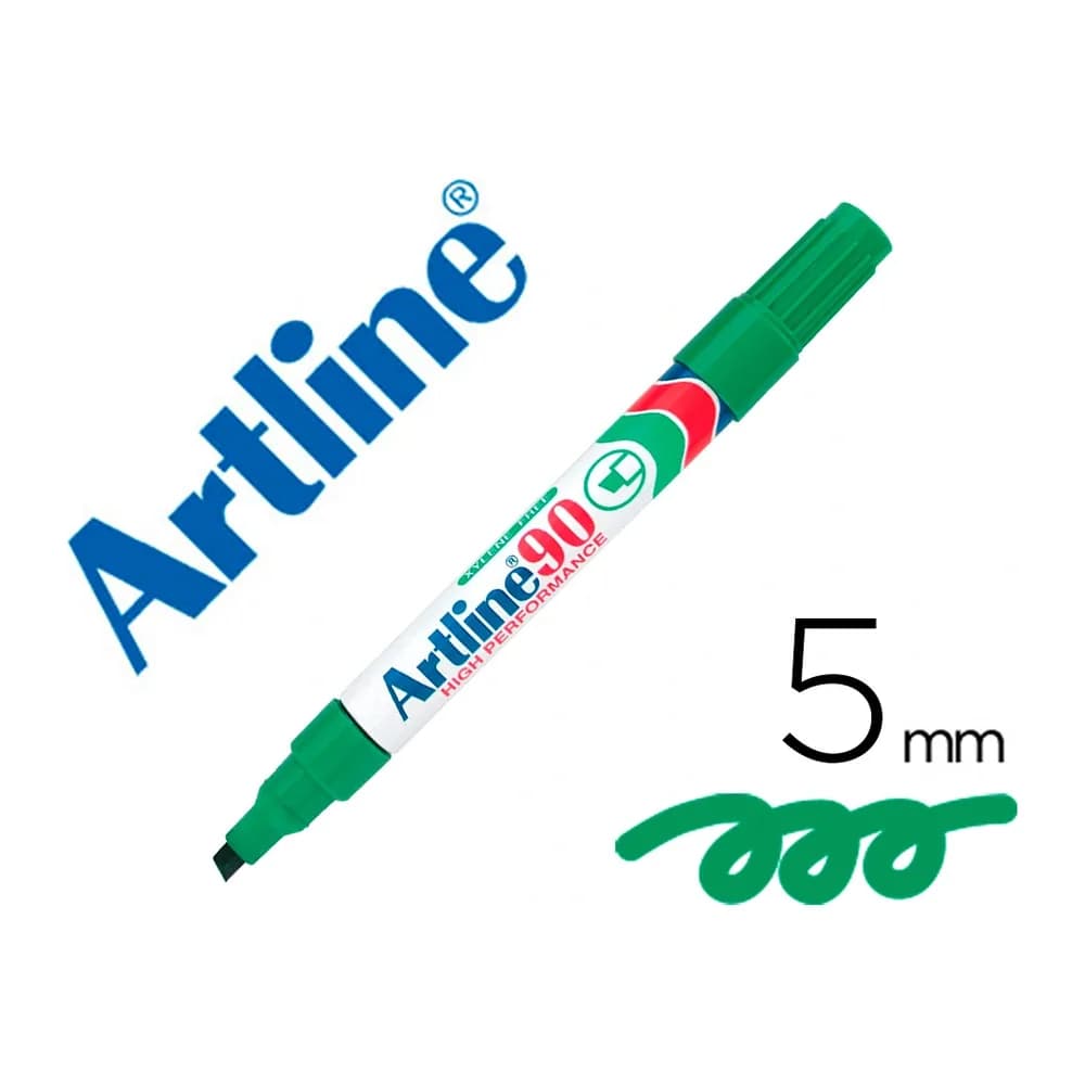 Artline Rotulador artline marcador permanente ek-90 verde punta biselada 5 mm papel metal y cristal