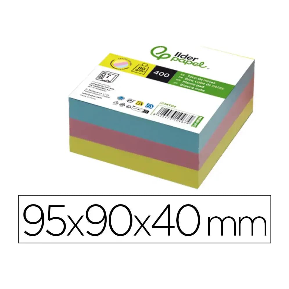 Liderpapel Taco papel liderpapel sin encolar colores 400 hojas 95x90x40 mm 80 gr