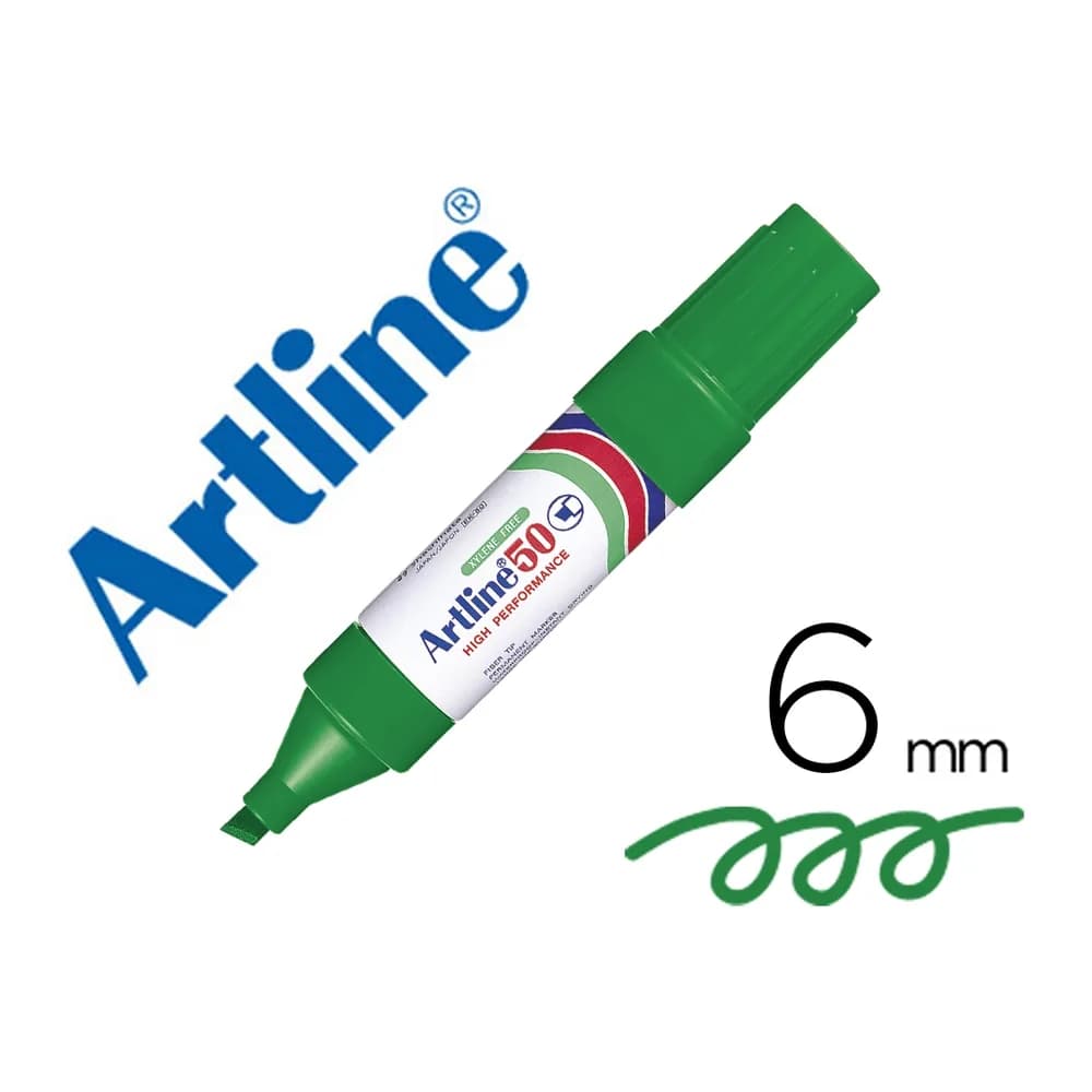 Rotulador artline marcador permanente ek-50 verde -punta biselada 6 mm -papel metal y cristal