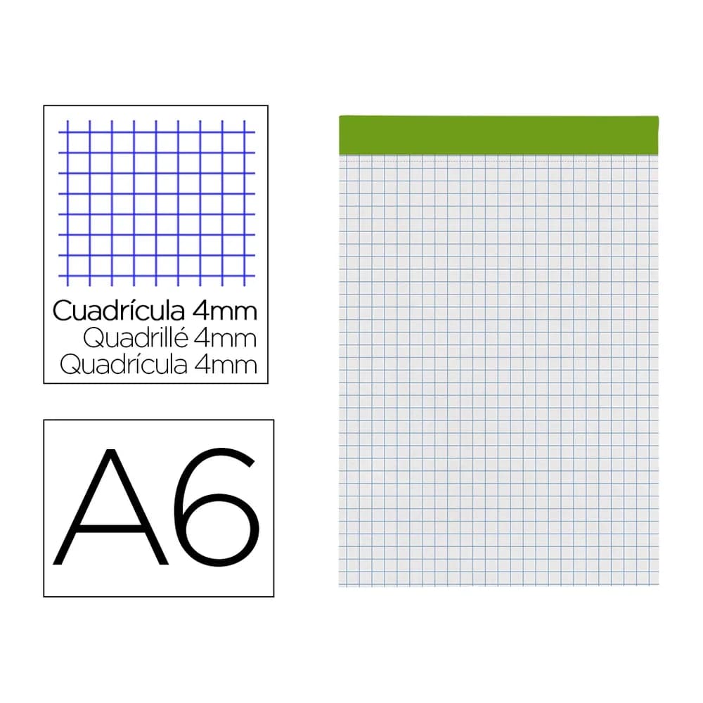 Liderpapel Bloc notas liderpapel cuadro 4 mm a6 80 hojas 60 g/m2 perforado sin tapa