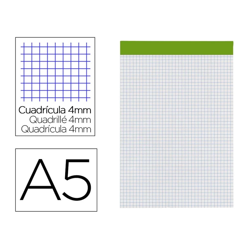 Liderpapel Bloc notas liderpapel cuadro 4 mm a5 80 hojas 60 g/m2 perforado sin tapa