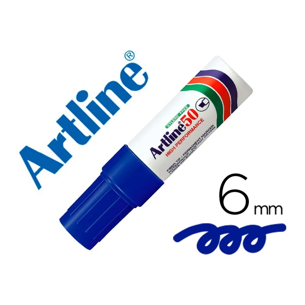 Artline Rotulador artline marcador permanente ek-50 azul -punta biselada 6 mm -papel metal y cristal