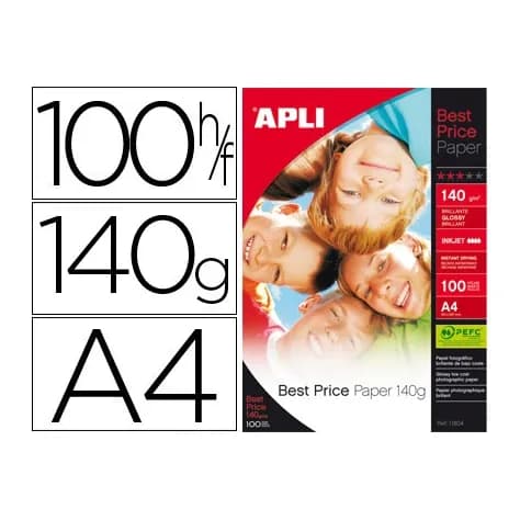 Apli Papel fotografico apli glossy din a4 pack de 100 hojas 140 gr