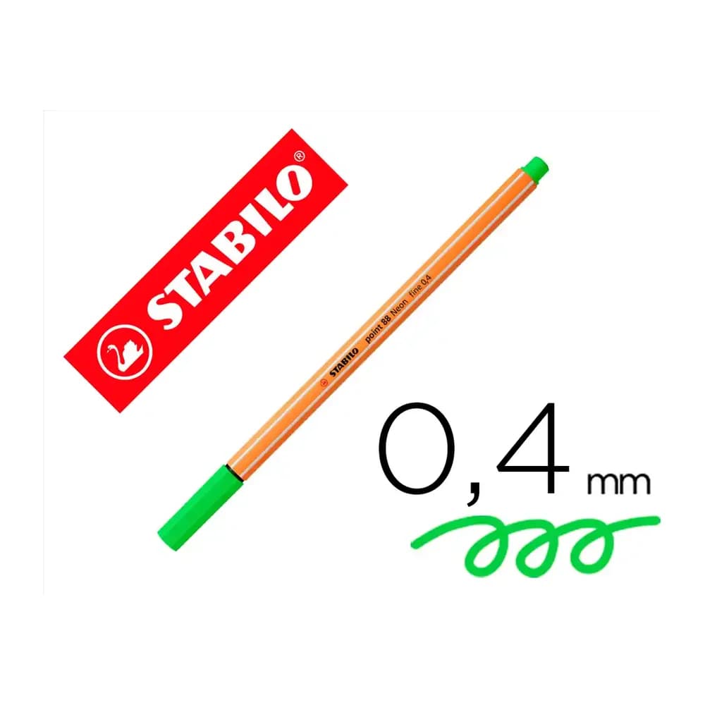 Stabilo Rotulador stabilo punta de fib ra point 88 verde neon punta fina 0,4mm