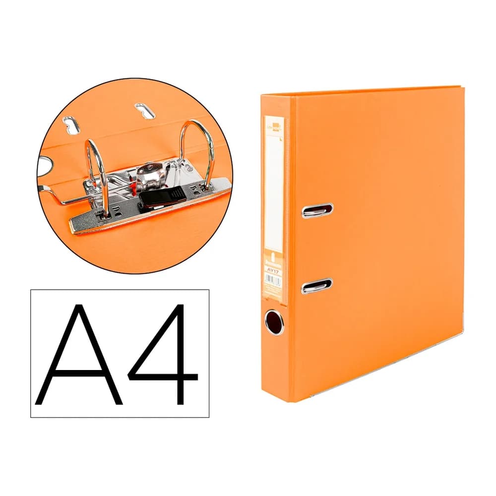 Liderpapel Archivador de palanca liderpapel a4 documenta forrado pvc con rado lomo 52mmnaranja compresor metalico