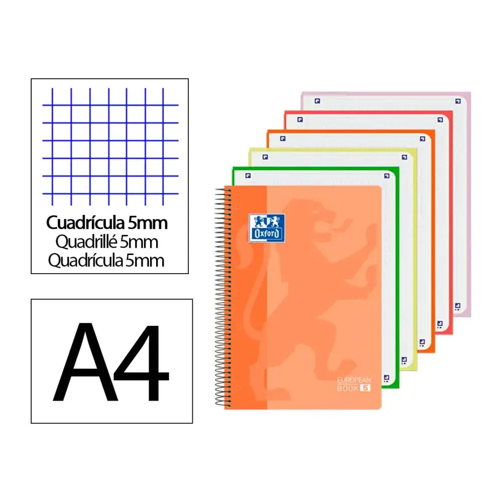 Oxford Bloc espiral oxford tapa plastico optik paper microperforado din a4+ 120h cuadro 5 mm colores surtidos