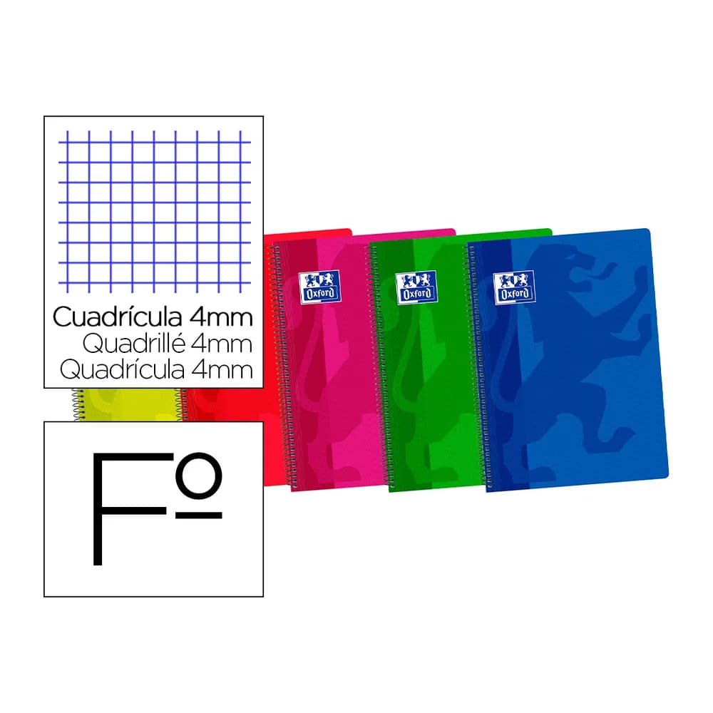 Oxford Bloc espiral oxford tapa plastico optik paper folio 80 hojas 90 gr cuadros 4 mm