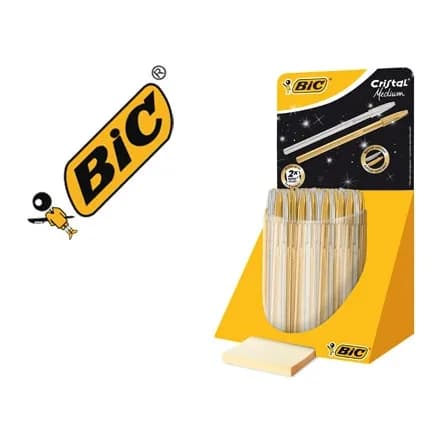 Bic Boligrafo bic cristal linea celebration dorado y plateado expositor de 40 unidades surtidas