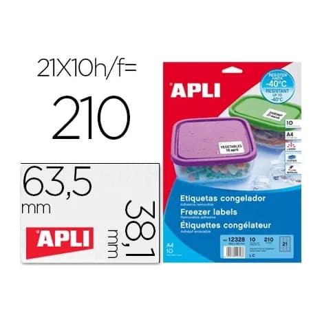 Apli Etiqueta adhesiva apli 12328 tamaño 63,5x38,1 mm para congelados caja con 10 hojas a4 blancas directiva europea