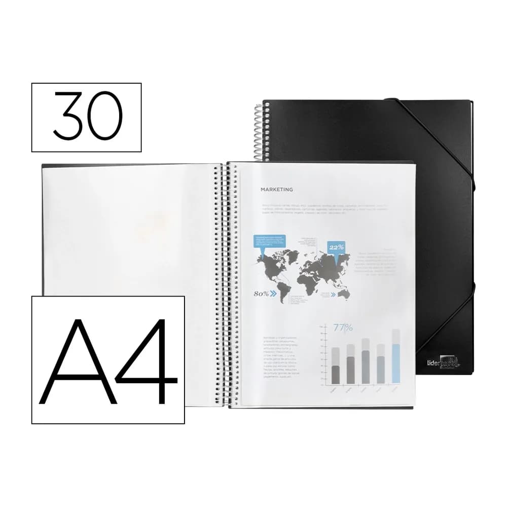 Liderpapel Carpeta liderpapel escaparate con espiral 30 fundas polipropileno din a4