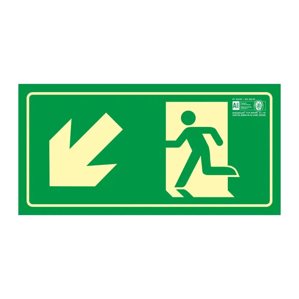 Syssa Pictograma syssa señal de salida emergencia izquierda escalera bajando en pvc fotoluminiscente 320x160 mm