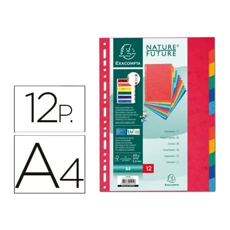 Exacompta Separador exacompta cartulina simil prespan juego de 12 separadores din a4 multitaladro colores vivos