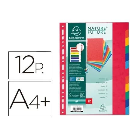 Exacompta Separador exacompta cartulina simil prespan juego de 12 separadores din a4+ multitaladro colores vivos