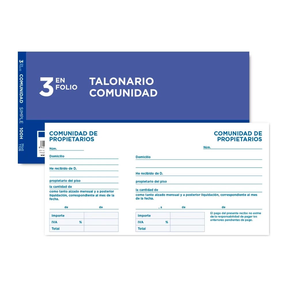 Liderpapel Talonario liderpapel comunidad tres en folio 106 con iva