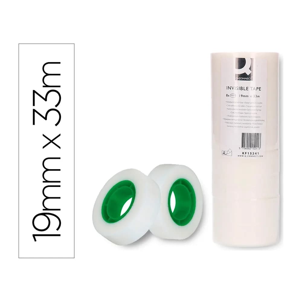 Q-connect Cinta adhesiva q-connect invisible 33 mt x 19 mm pack de 8 unidades