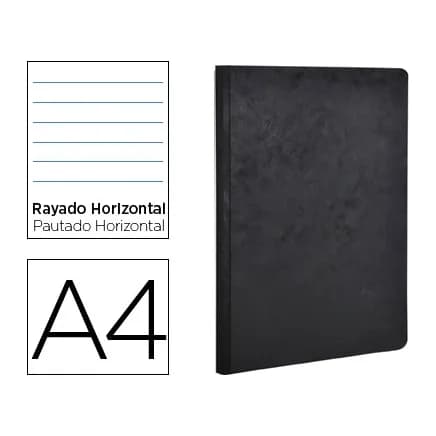 Clairefontaine Libreta age-bag tapa cartulina lomo cosido rayado horizontal 96 hojas color negro 210x297 mm