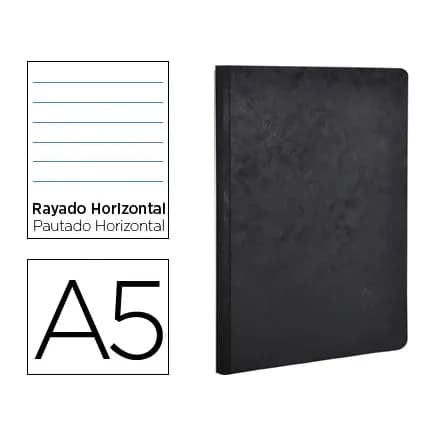 Clairefontaine Libreta age-bag tapa cartulina lomo cosido rayado horizontal 96 hojas color negro 148x210 mm