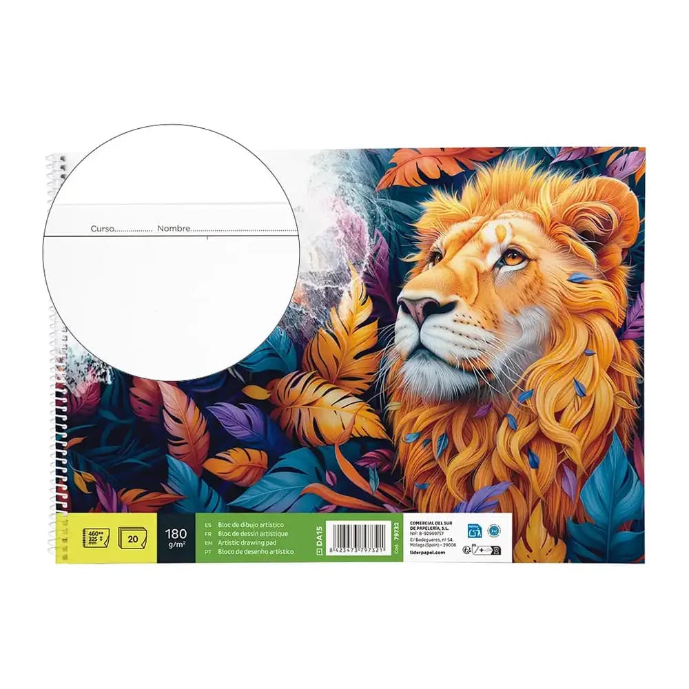 Liderpapel Bloc dibujo liderpapel lineal espiral 460x325 mm 20 hojas 180 gr/m2 con recuadro perforado
