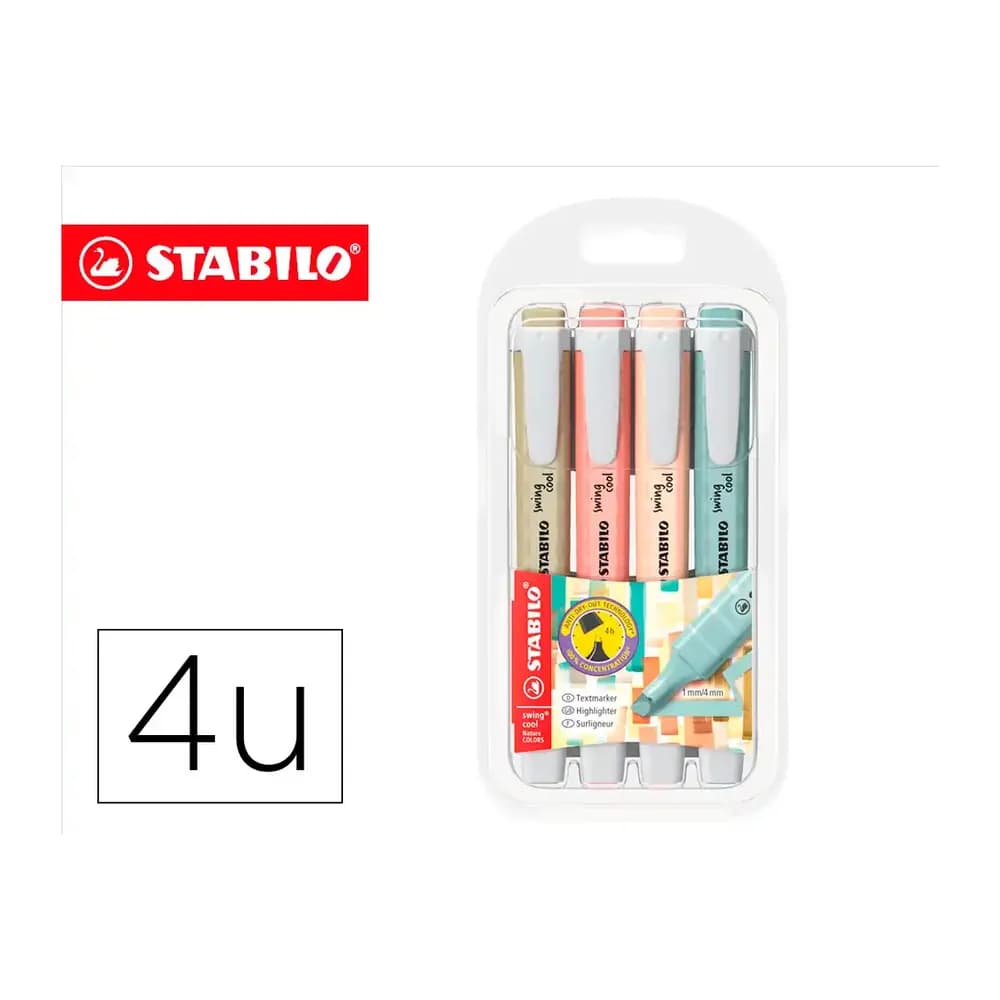 Stabilo Rotulador stabilo fluorescente swing cool nature colors estuche de 4 unidades colores surtidos