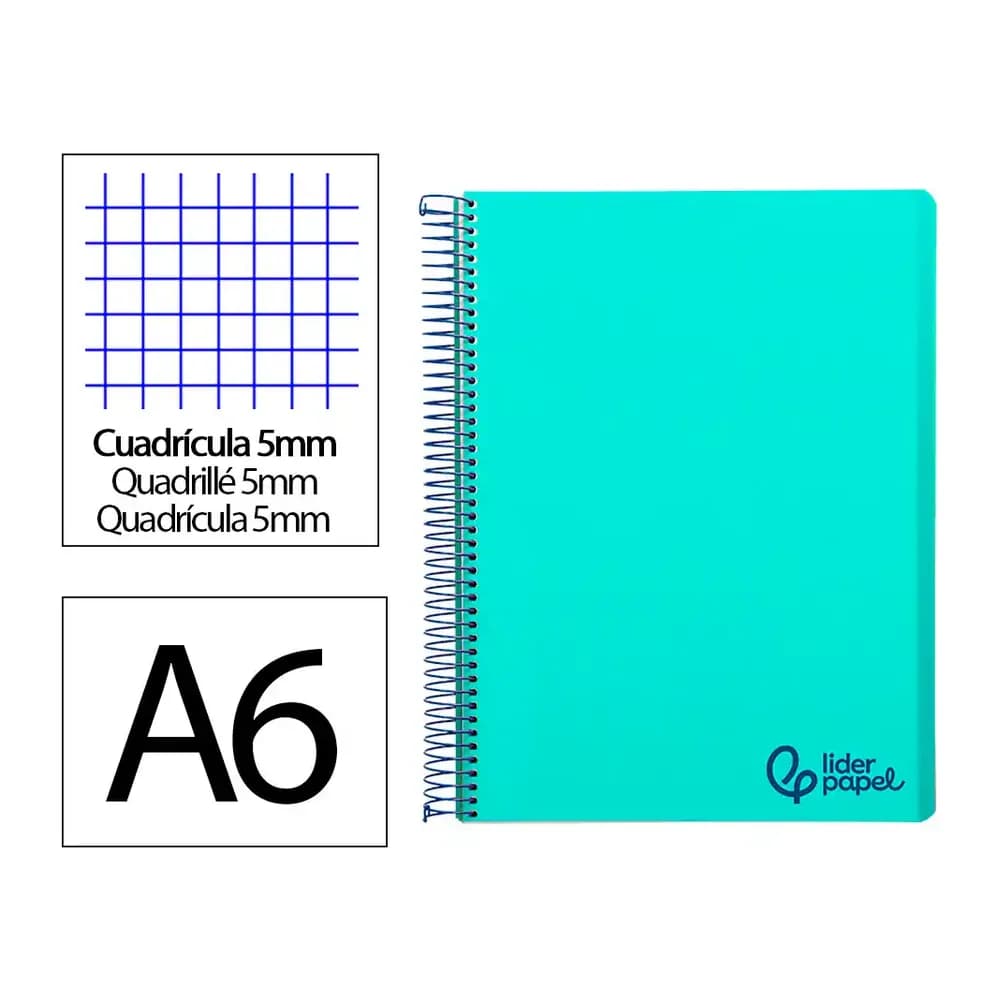 Liderpapel Cuaderno espiral liderpapel a6 micro wonder tapa plastico 120h 90 gr cuadro 5mm 4 bandascolor verde pastel turquesa