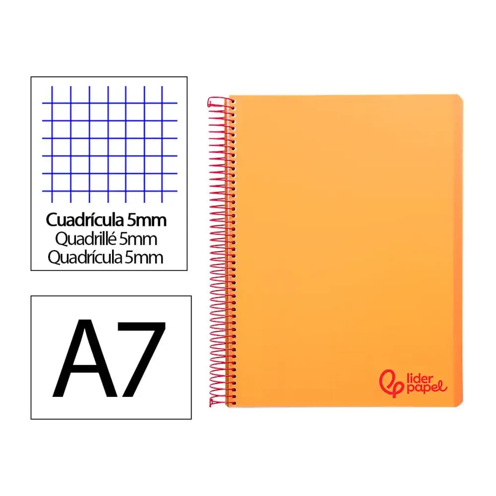 Liderpapel Cuaderno espiral liderpapel a7 micro wonder tapa plastico 100h 90gr cuadro 5mm 4 bandas
