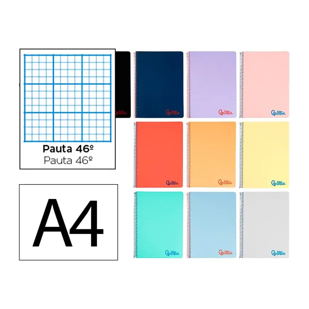 Liderpapel Cuaderno espiral liderpapel a4 wonder tapa plastico 80h 90gr rayado nº46 colores surtidos