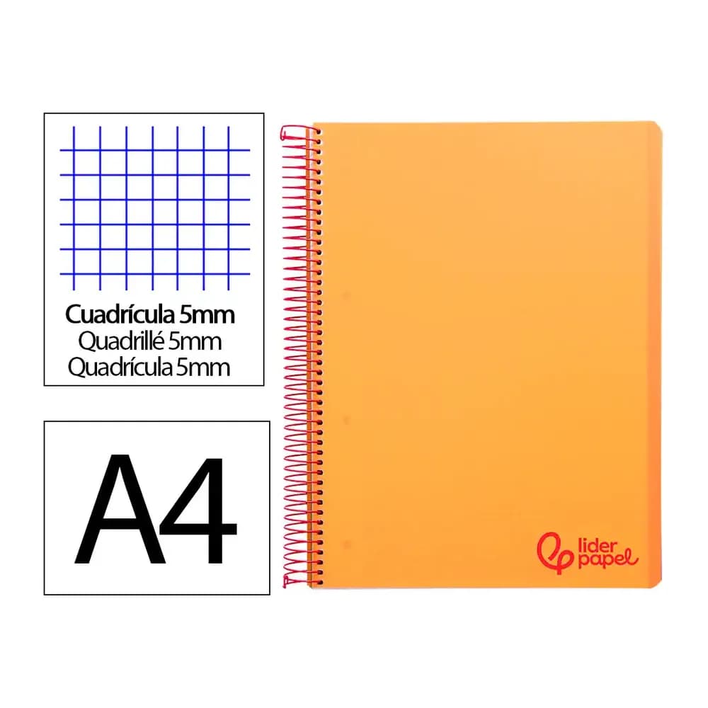 Liderpapel Cuaderno espiral liderpapel a4 micro wonder tapa plastico 120h 90gr cuadro 5mm 5 banda 4 taladros