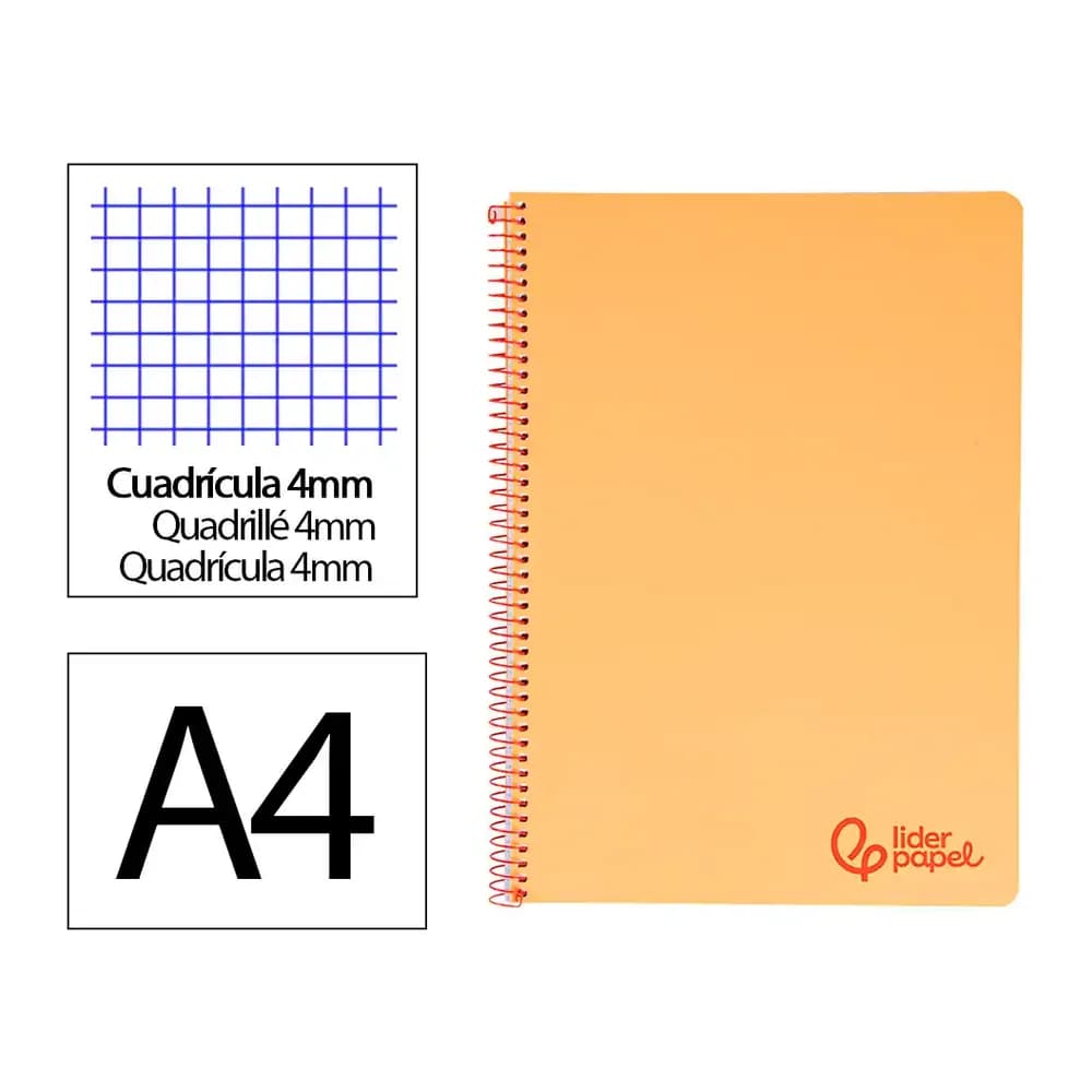 Liderpapel Cuaderno espiral liderpapel a4 wonder tapa plastico 80h 90gr cuadro 4mm con margen