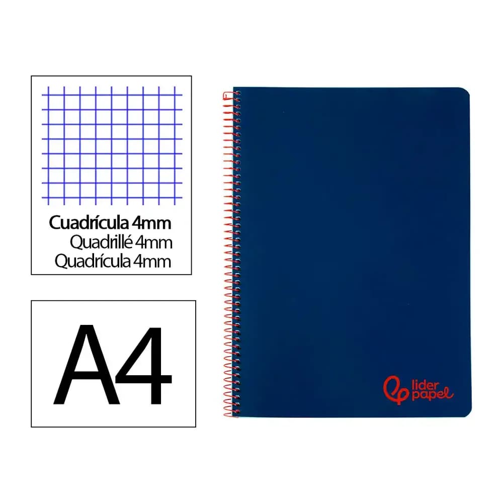 Liderpapel Cuaderno espiral liderpapel a4 wonder tapa plastico 80h 90gr cuadro 4mm con margen color azul marino