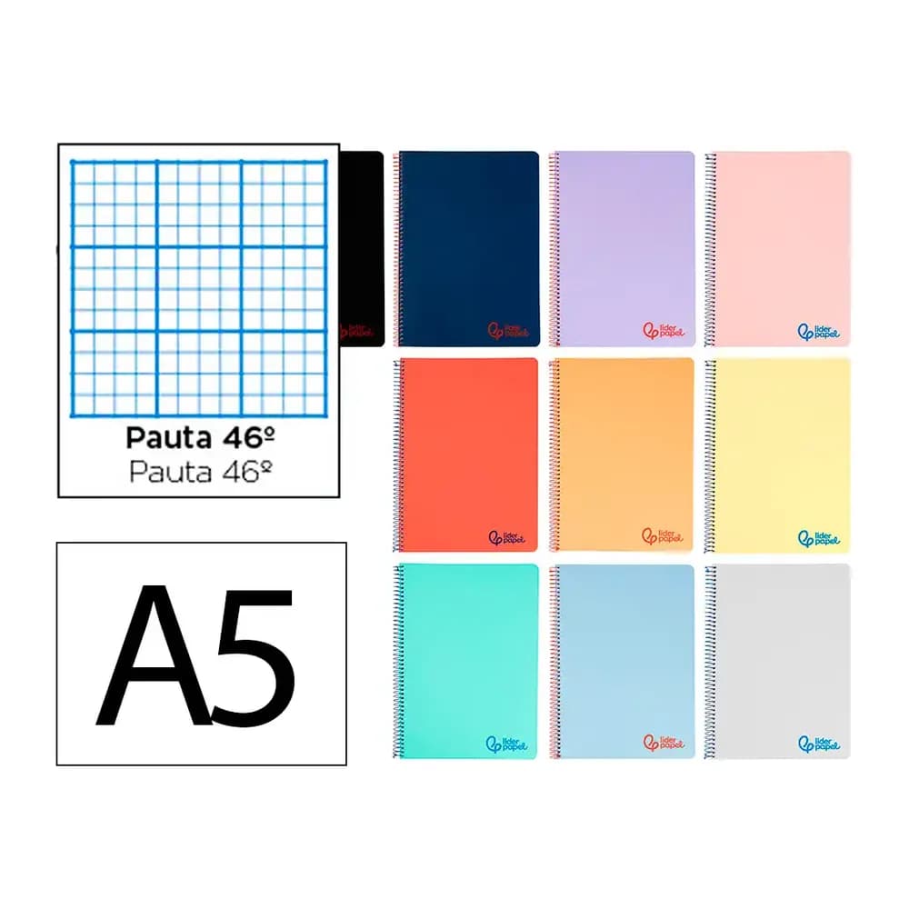 Liderpapel Cuaderno espiral liderpapel a5 wonder tapa plastico 80h 90g rayado nº46 colores surtidos