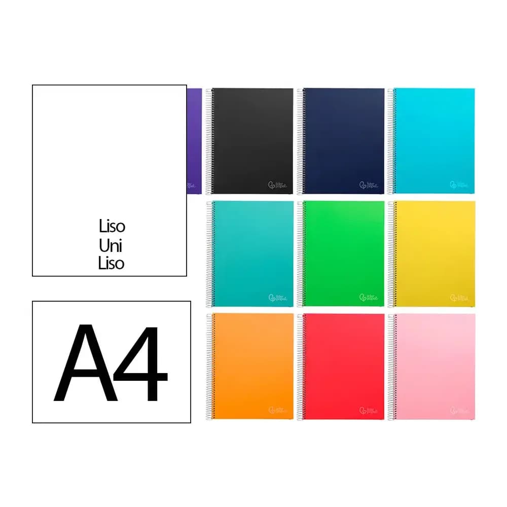 Liderpapel Cuaderno espiral liderpapel a4 micro jolly tapa forrada 140h 75gr liso 5 bandas 4 taladros colores surtidos